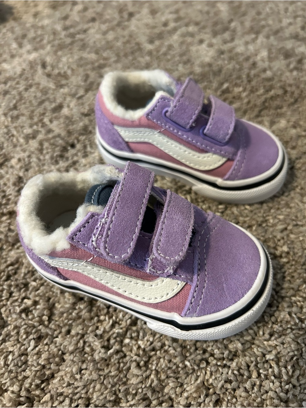 Vans Kids Lavender & White Velcro Sneakers NWOT